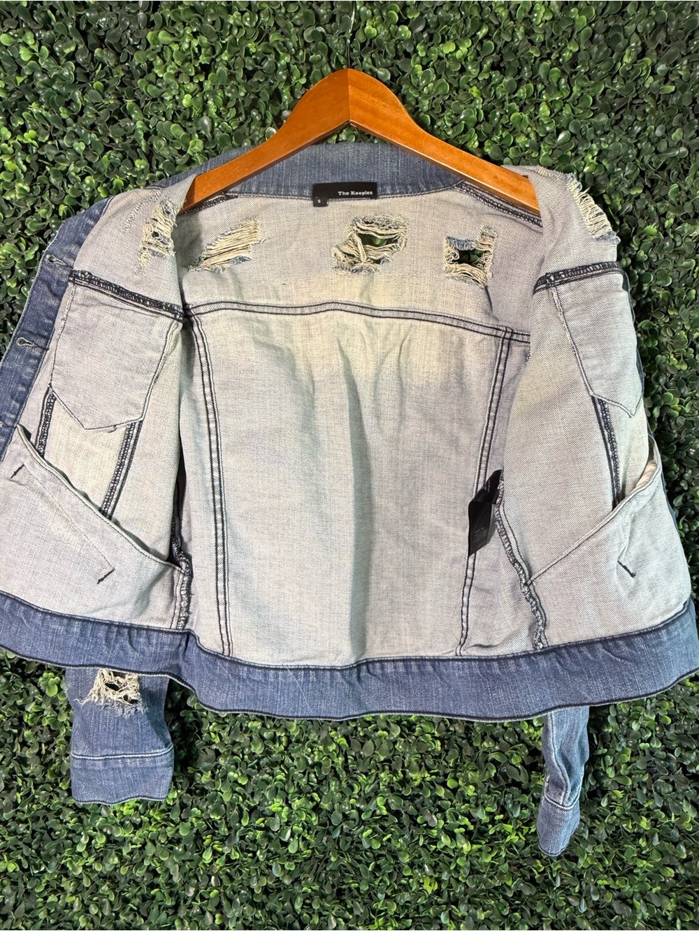 The Kooples Distressed Denim Jacket Blue Wash Size Small - Picture 7 of 7